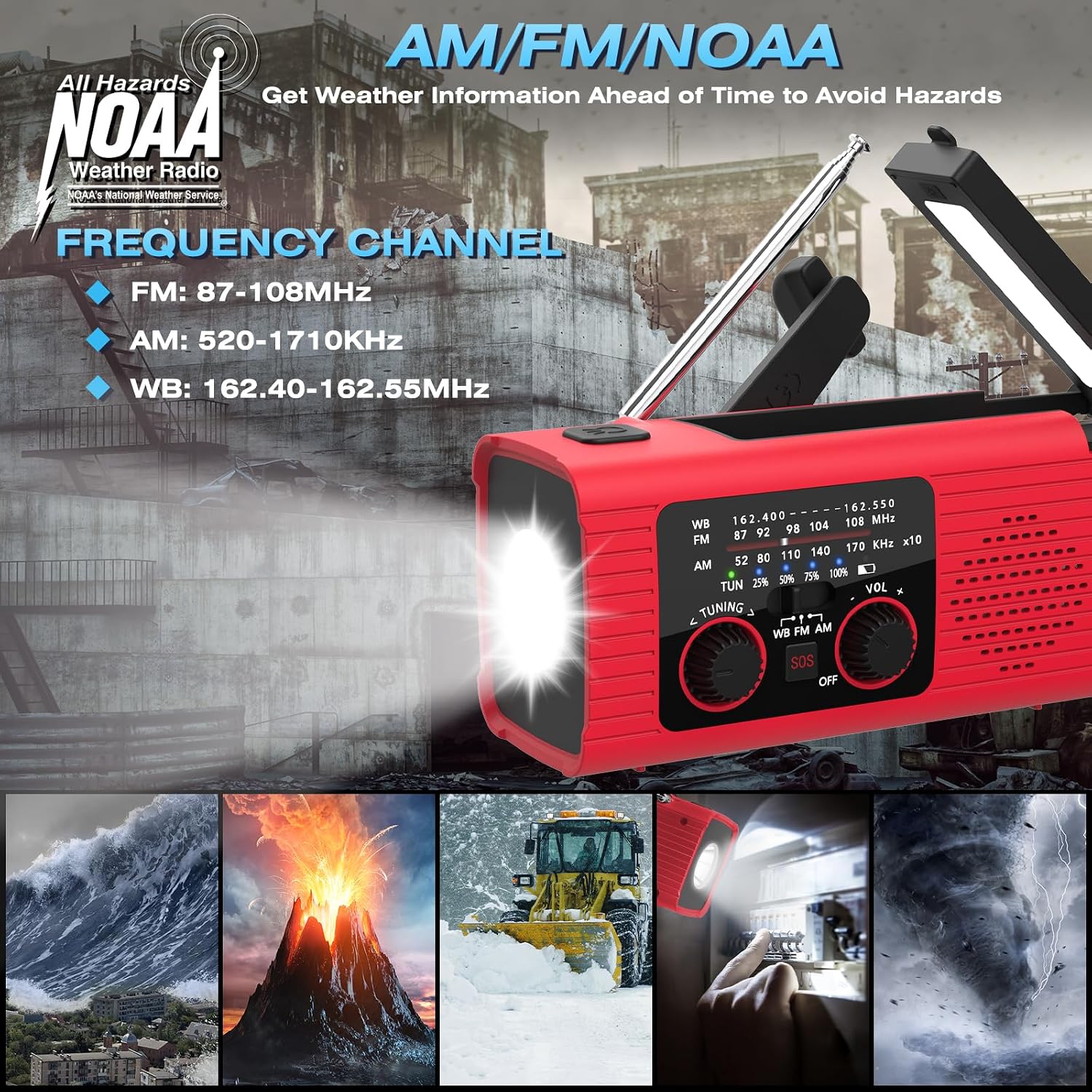 Emergency Weather Radio, 4000mAh NOAA Weather Radio Solar Charging | Hand Crank Radio & USB Charged, Radios Portable