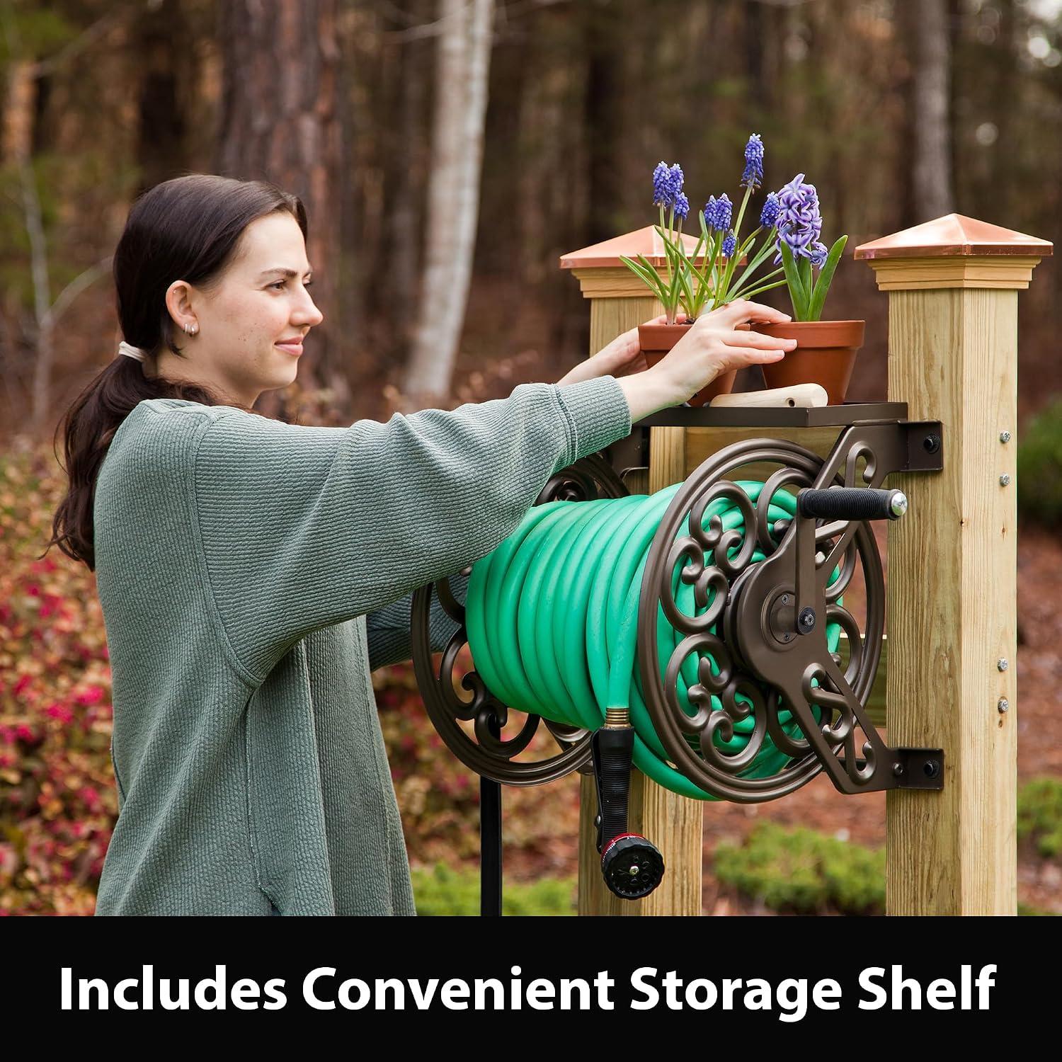 708 Steel Decorative Wall Mount Garden Hose Reel, Holds 125-Feet of 5/8-Inch Hose - Bronze