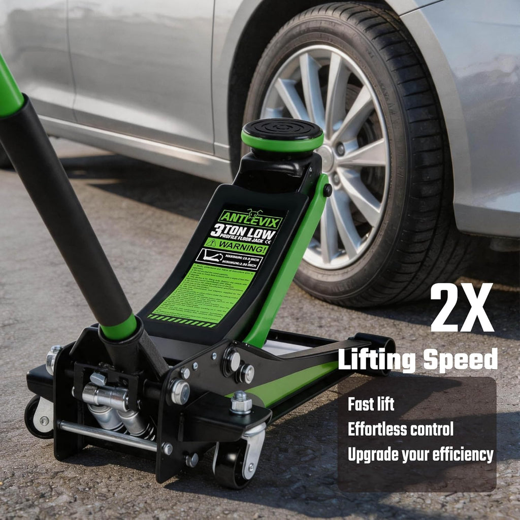 Heavy-Duty 3-Ton (6,600 lbs) Low Profile Hydraulic Floor Jack, Steel, Dual Piston Pump – for Cars, SUVs, and Trucks –