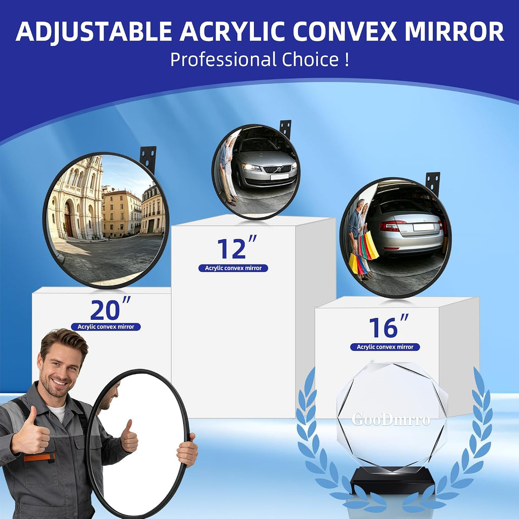 Shatterproof Acrylic Convex Mirror 12 Inch with LifetimeWarranty, Wide Angle Anti Theft Blind Spot Mirror with Wall