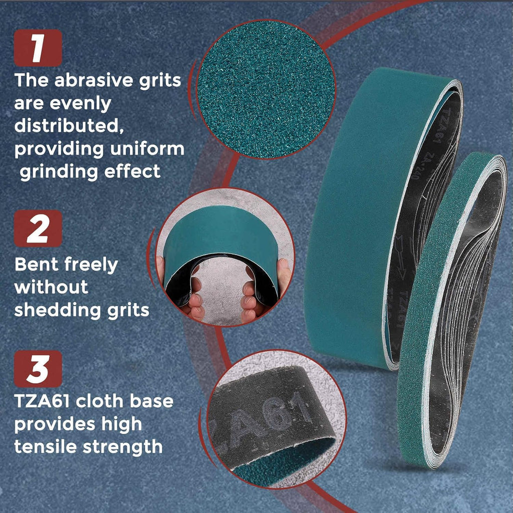 12 Pcs Sanding Belts 1 x 42 Inch 24 Grit Zirconia
