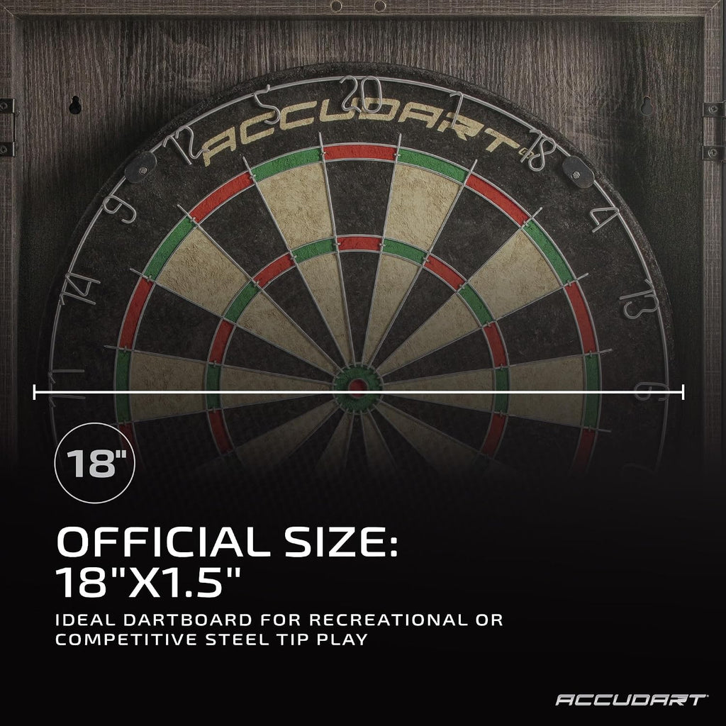 Armada Bristle Dartboard Cabinet Set – Official 18” Sisal Board, Self‑Healing Fibers, Grey Wood Cabinet, Round Spider