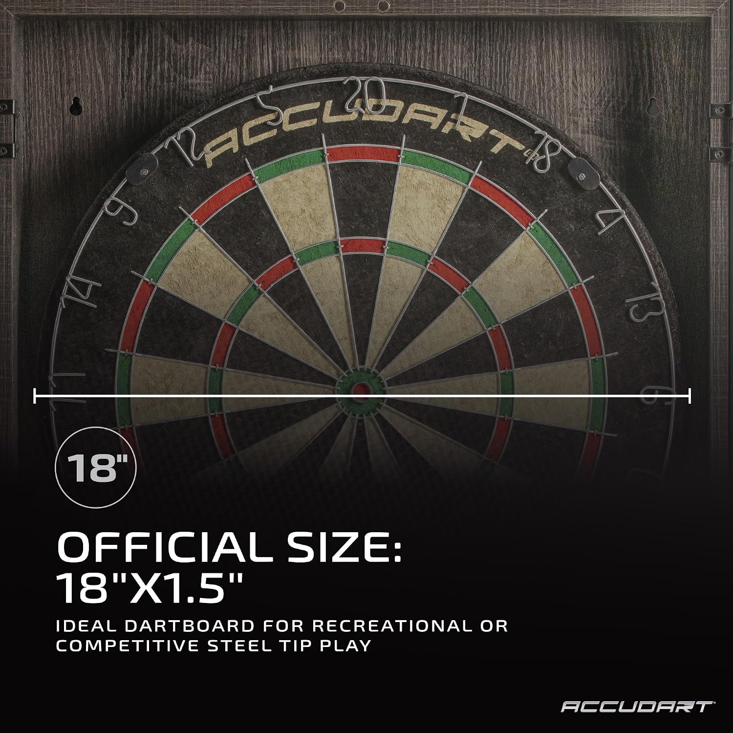 Armada Bristle Dartboard Cabinet Set – Official 18” Sisal Board, Self‑Healing Fibers, Grey Wood Cabinet, Round Spider