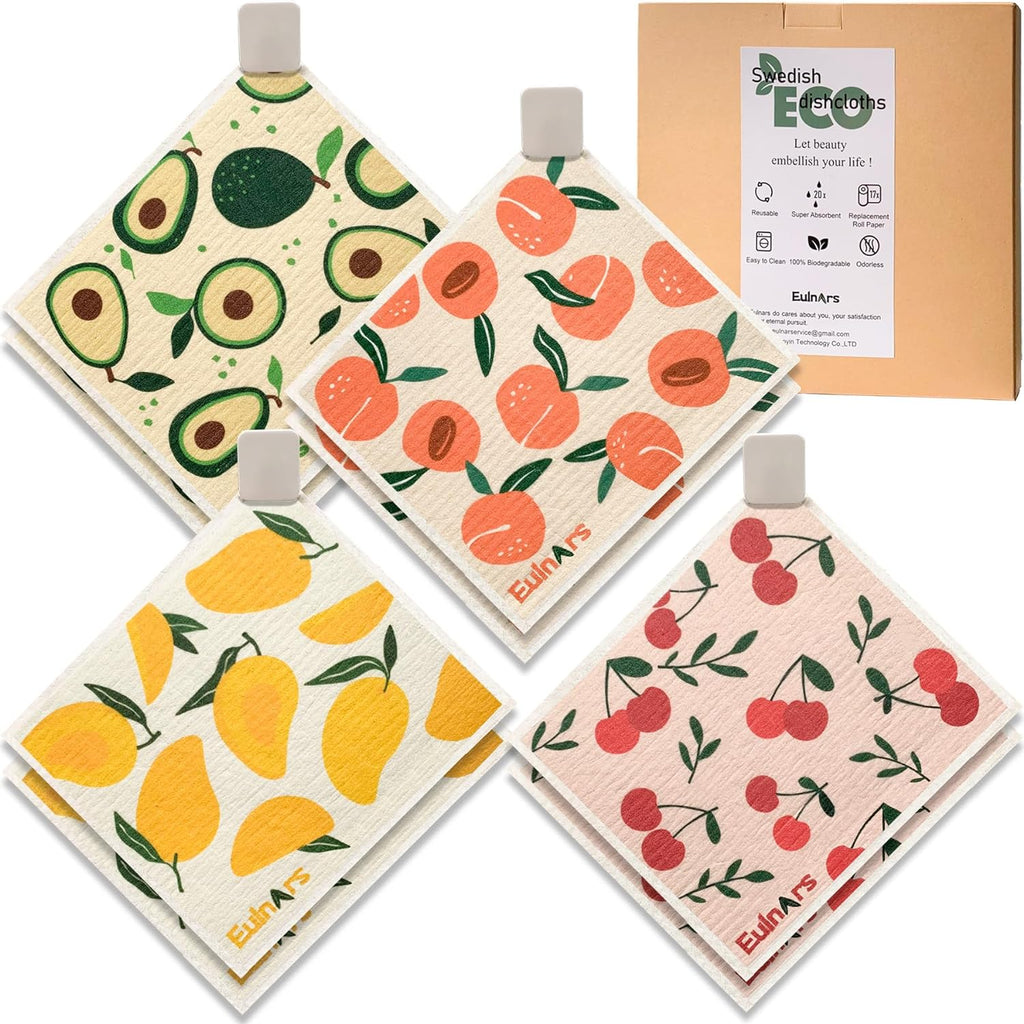 Swedish Dishcloths for Kitchen, 8 Pack Reusable Paper Towels with Clips, Non-Scratch Swedish Kitchen Towels, Super