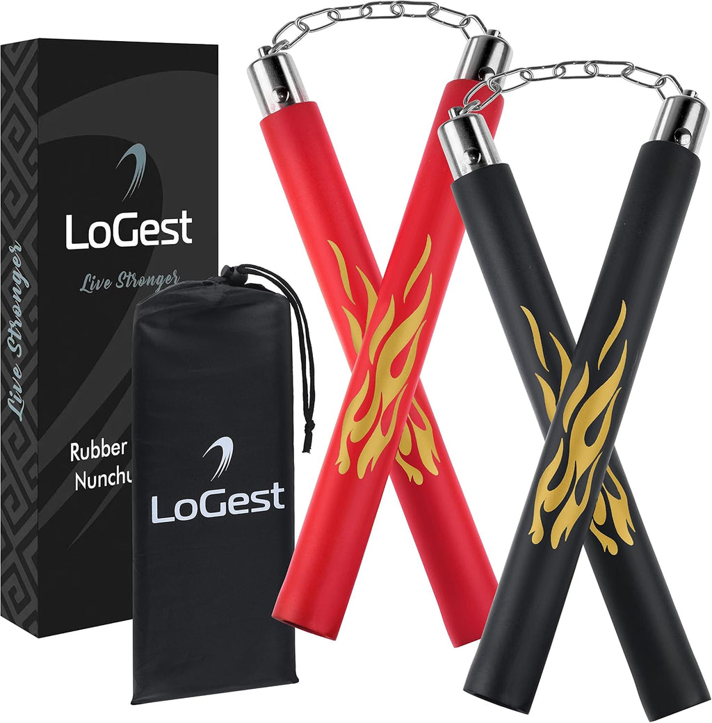 Nunchucks - Pack of 2 with Storage Bag Safe Foam Rubber & Steel Chain Training Nunchakus for Kids or Adults Beginners