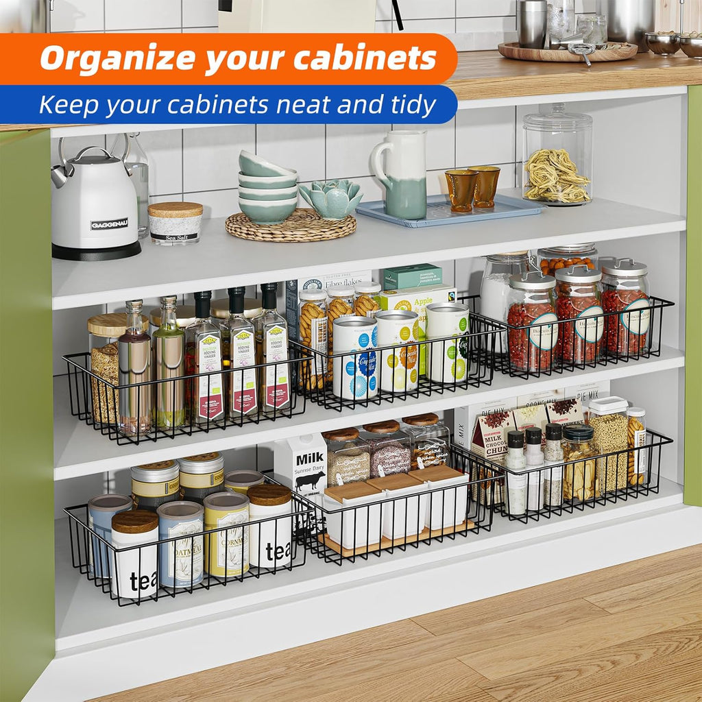 12 Pack Extra Large Wire Storage Baskets, Pantry Organization for Cabinets, Metal Basket Kitchen, Garage