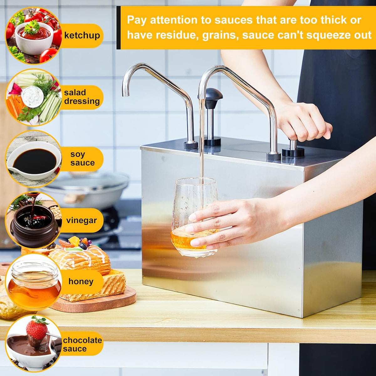 Condiment Pump Ketchup Sauce Dispenser 3.7 Quart Stainless Steel Syrup Station Container for Salad Jam Seasoning (3.7