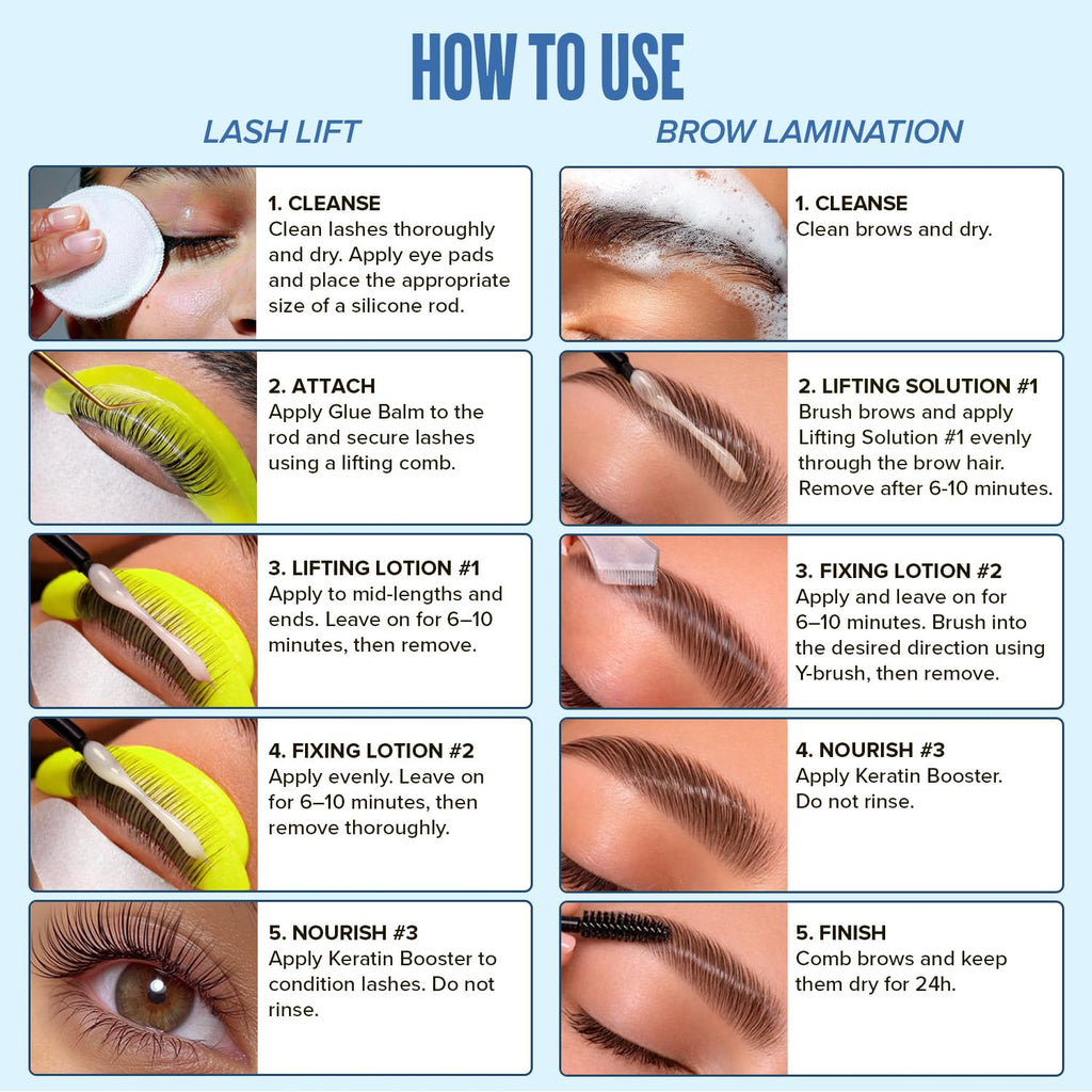 Korean Lash Lift Kit, 10 Sets Eyelash Perm & Brow Lamination Kit for DIY Home and Professional Use, Silicone Shields