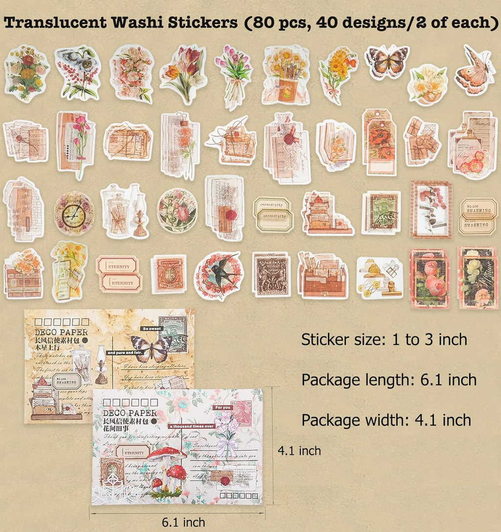 200 Piece Vintage Ephemera Bundle - Paper & Sticker Kit for Junk Journaling, Scrapbooking, Planners, Bullet Journals