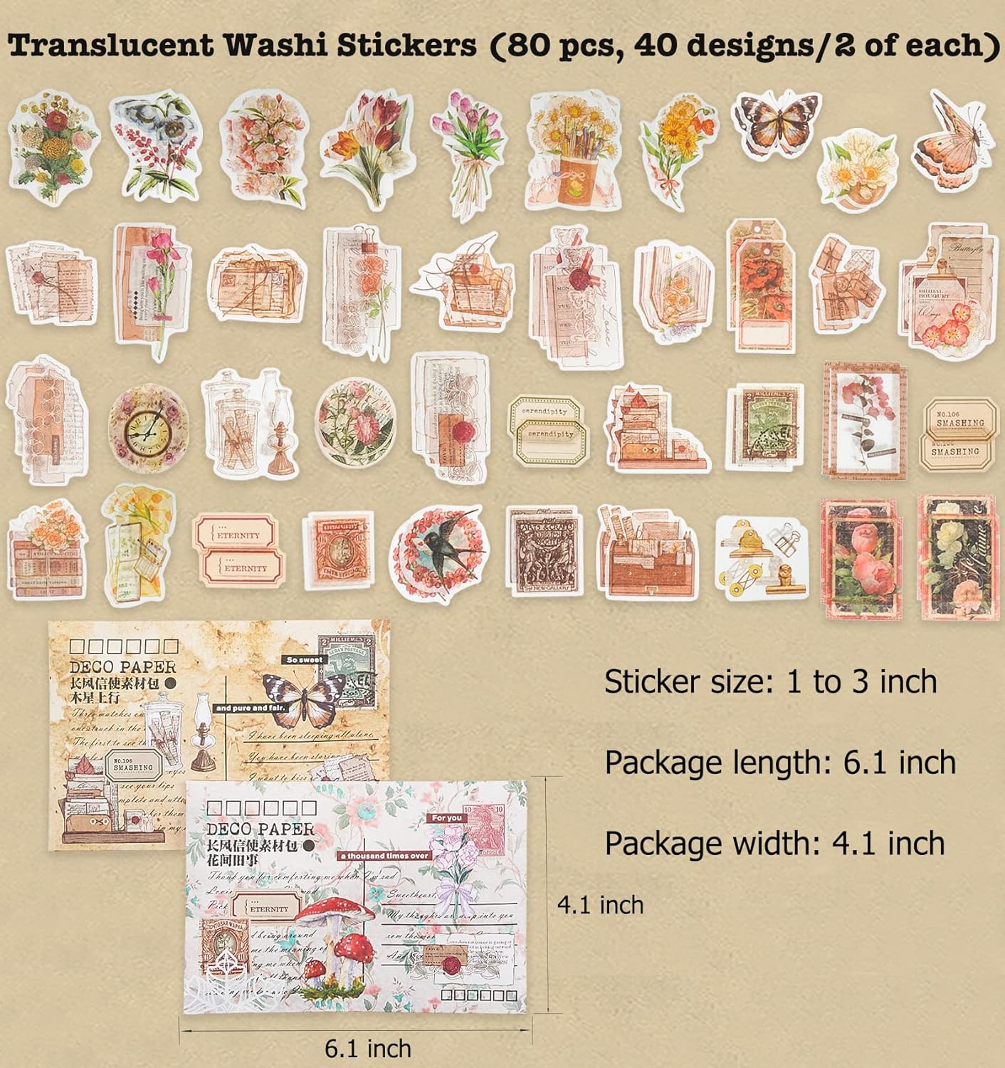 200 Piece Vintage Ephemera Bundle - Paper & Sticker Kit for Junk Journaling, Scrapbooking, Planners, Bullet Journals