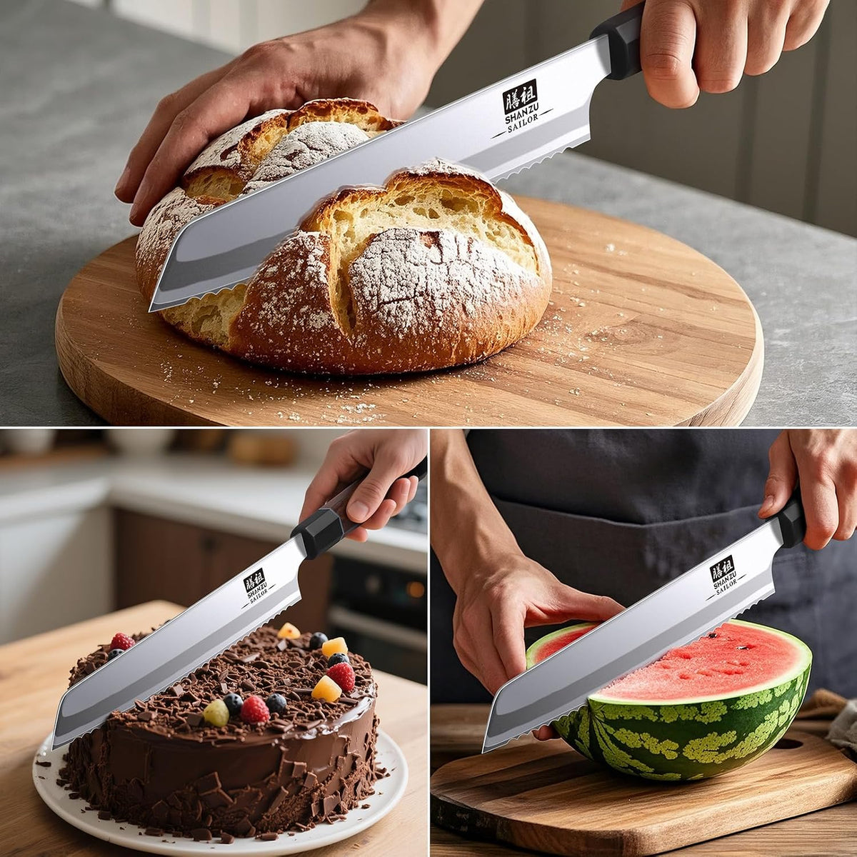 8 Inch Japanese Bread Knife, 9 Layers 10Cr15MoV High Carbon Steel