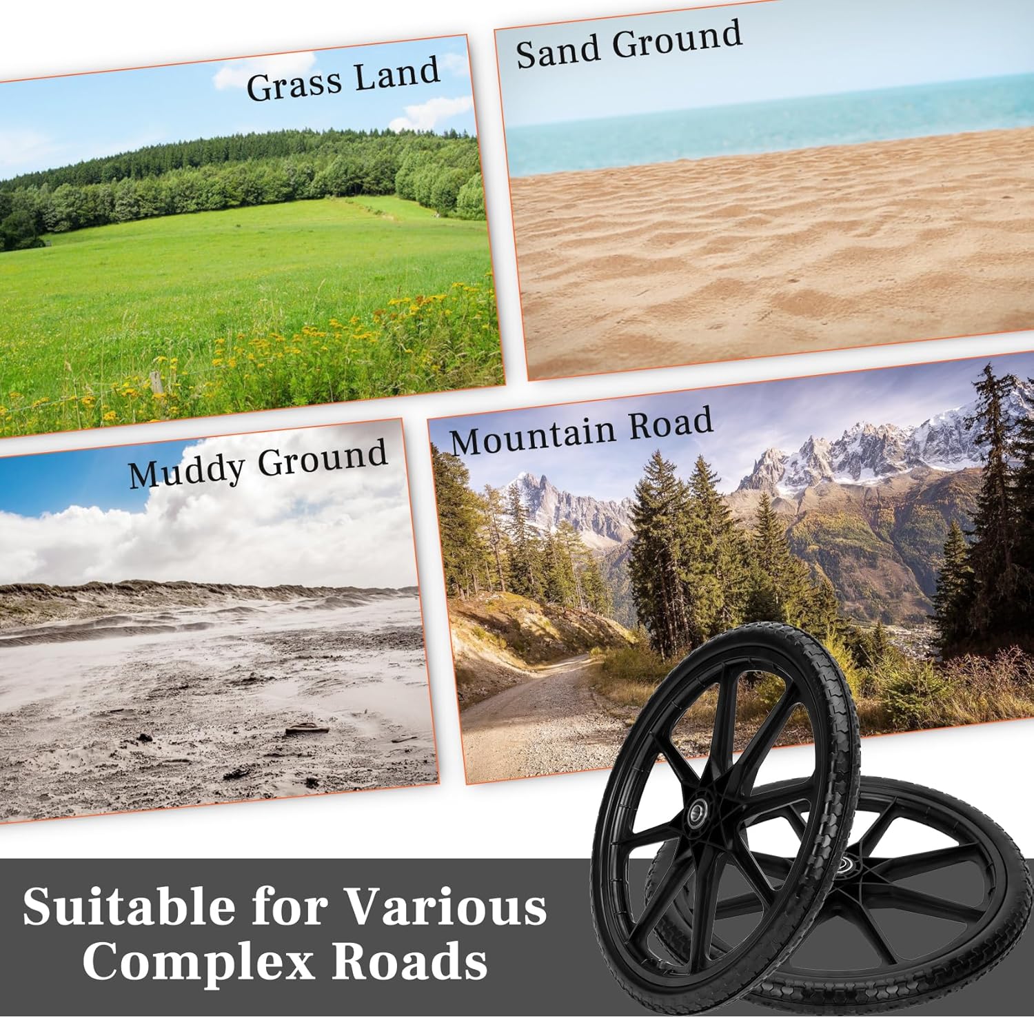 Upgraded 20" Flat Free Wheels Compatible with rubbermaid Wheelbarrow Tires, 20" Flat Free Tires with 5/8" and 3/4"