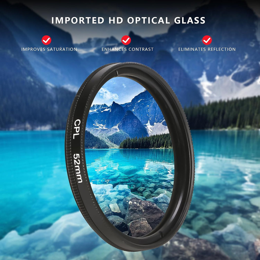 52MM Circular Polarizer Filter, Ultra Slim Multi-Coated CPL Lens Filter, Clip-on Phone Camera Filter Kit, Compatible