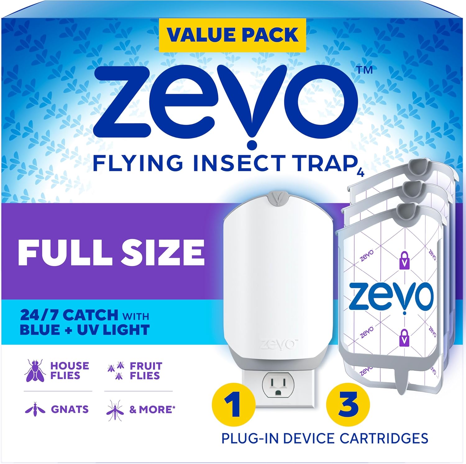 Flying Insect Trap for Fruit Flies & Gnats, 1 Plug-in Base & 3 Refills | Catches Fruit Flies & Gnats Near Fruit Bowls