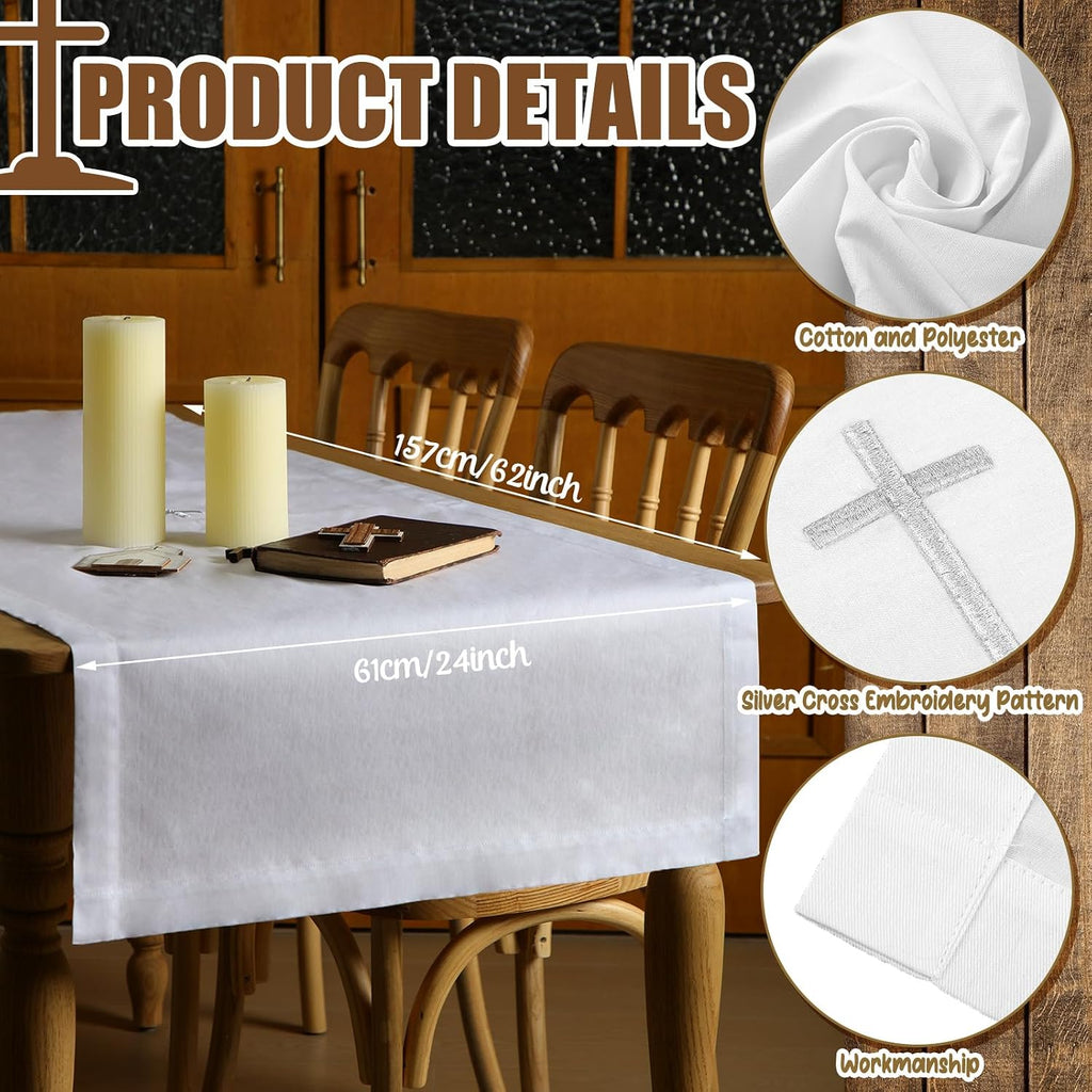 White Altar Cloth Communion Church Table Cloth, 62″ X 24″, Runner