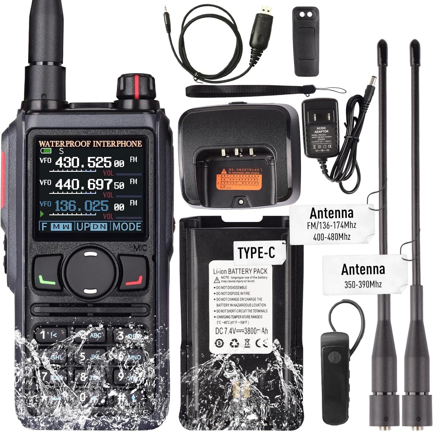 RT-580G (GPS+Bluetooth) Dual Band Waterproof Ham Radio with Aviation Band Reception, 8W UHF 10W VHF, 199 Channels