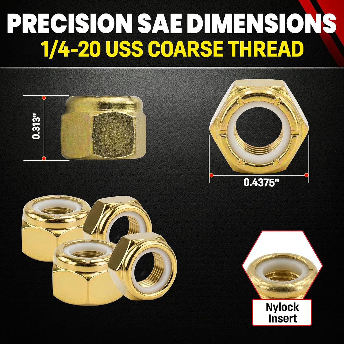 Chenango Supply 1/4-20 USS Nylon Insert Lock Nuts, Grade 8 (50 Pieces)