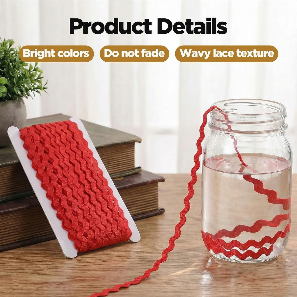 27Yards Rick Rack Trim for Sewing, 5mm Red Wave Bending Trimming