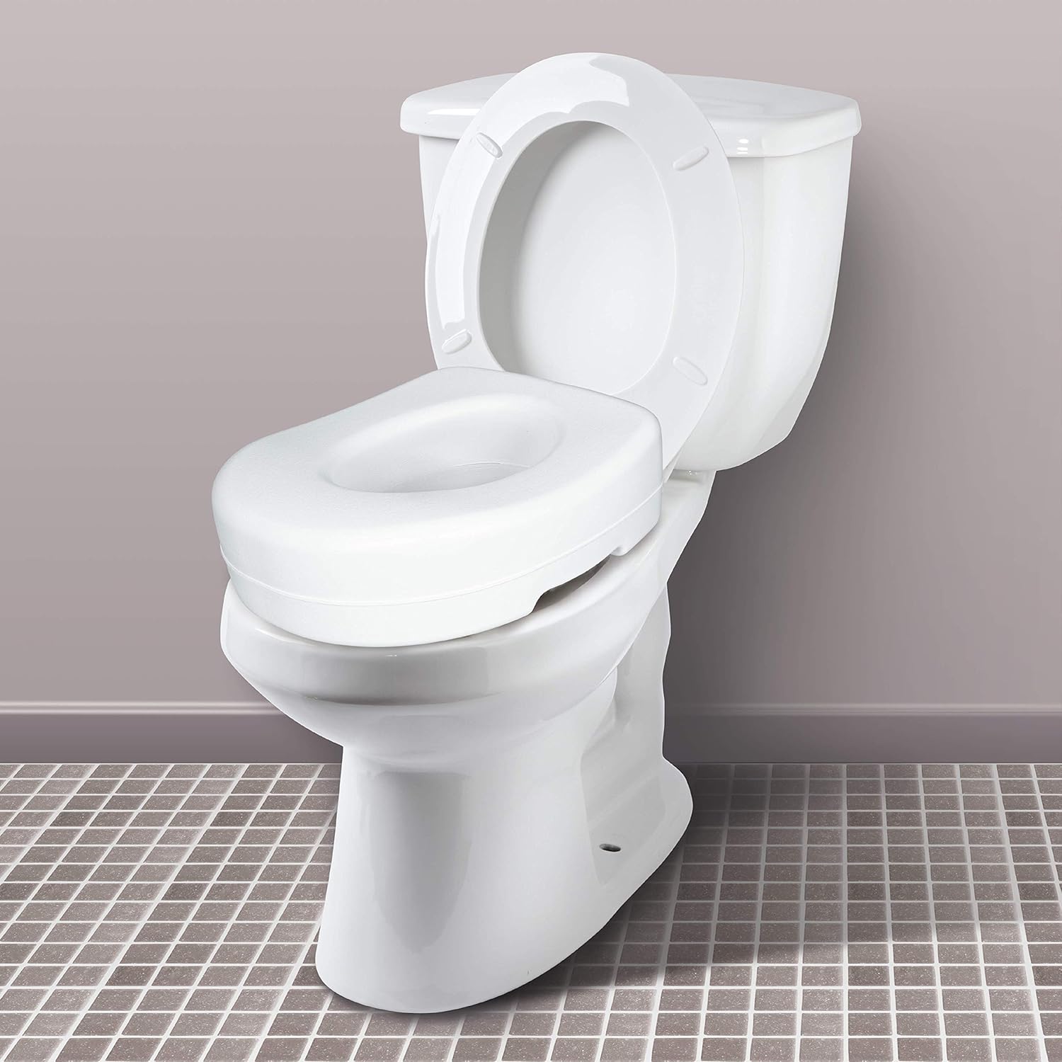 Toilet Seat Riser, Adds 5 Inches of Height, Elevated and Raised Toilet Seat with 300 lbs Capacity, Standard Riser for