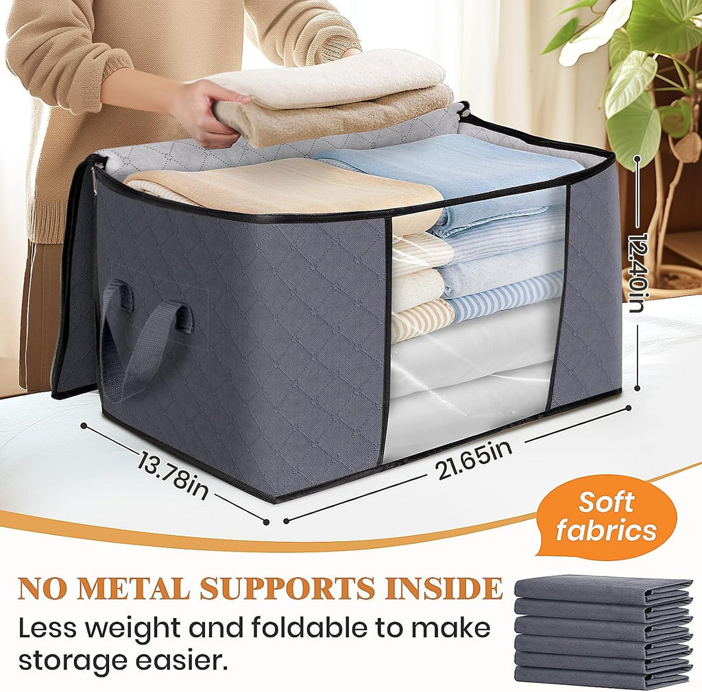 6 Pack Storage Bags for Clothes and Blanket, Foldable Closet Organizers and Storage with Zippers, Clear Window and