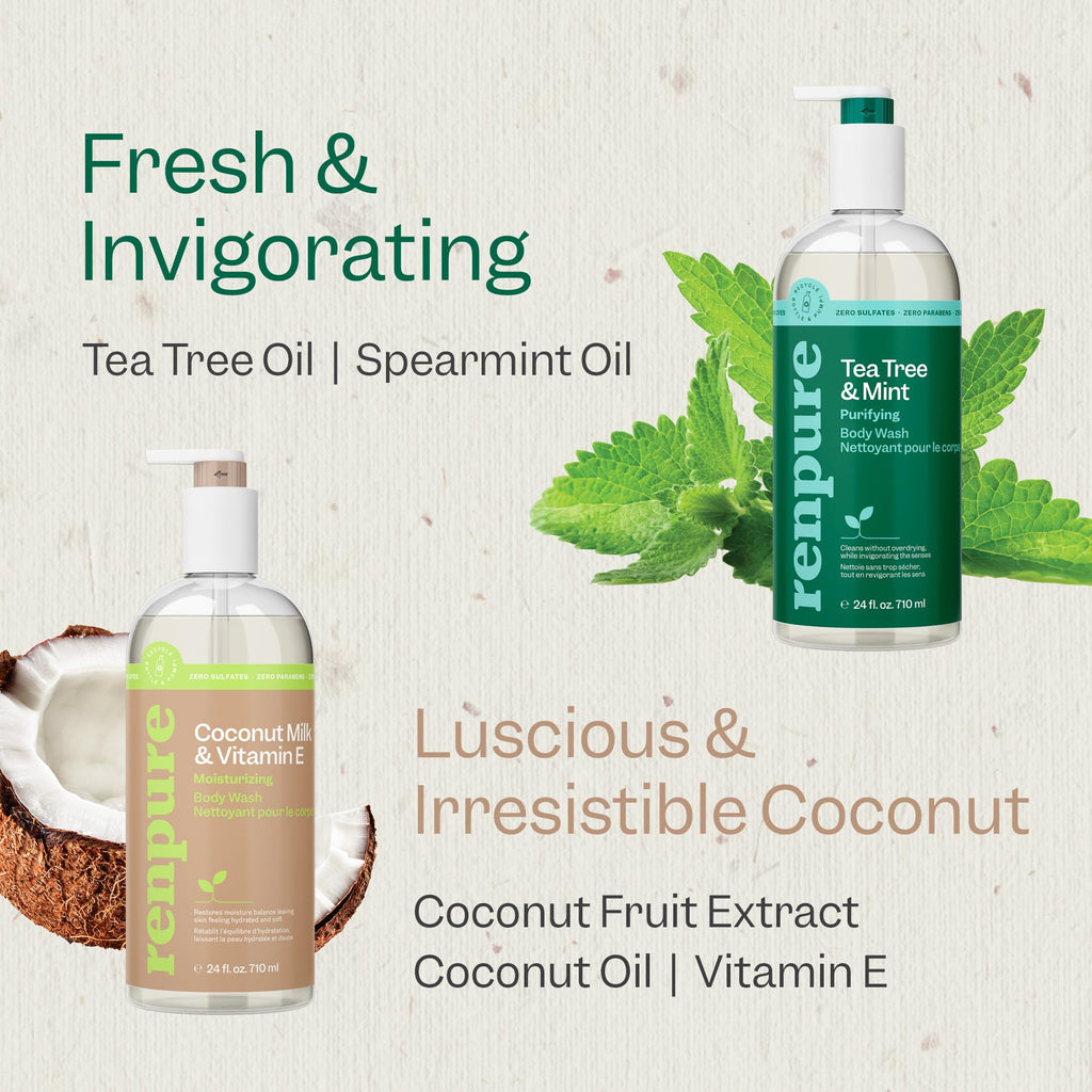 Tea Tree & Mint and Coconut & Vitamin E Body Wash Set, 2x24oz