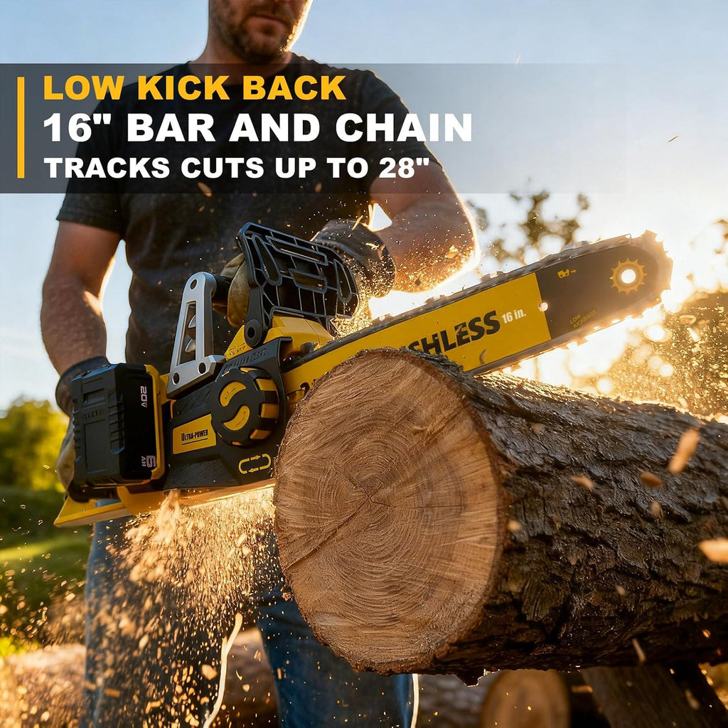 40V(20V*2) 16" Brushless Chainsaw Cordless, Electric Chainsaw Fully Compatible with DeWalt 20V MAX, Auto-Oiling