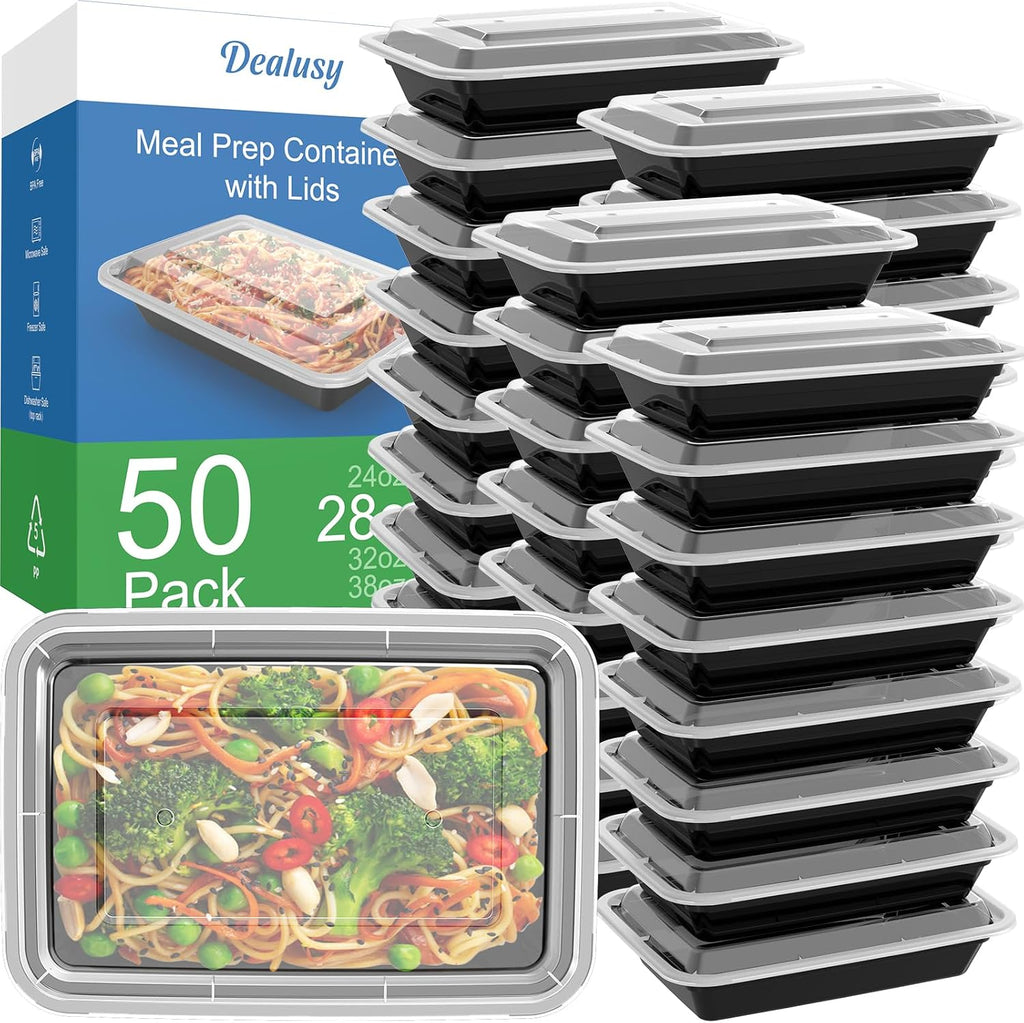 50 Pack (100-Piece) 28 oz Meal Prep Containers Reusable with Lids
