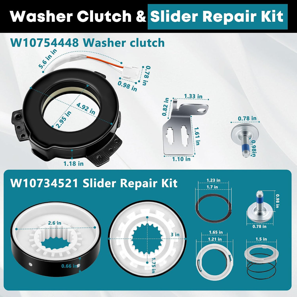 W10754448 W10734521 Washer Clutch and Slider Kit Fit for Ken-more Whirl-pool Washer Parts, Replace W10447973, W10817398, W10905022, W10006484, W10006494, W10275082, W10447975, W10905025 by Fetechmate