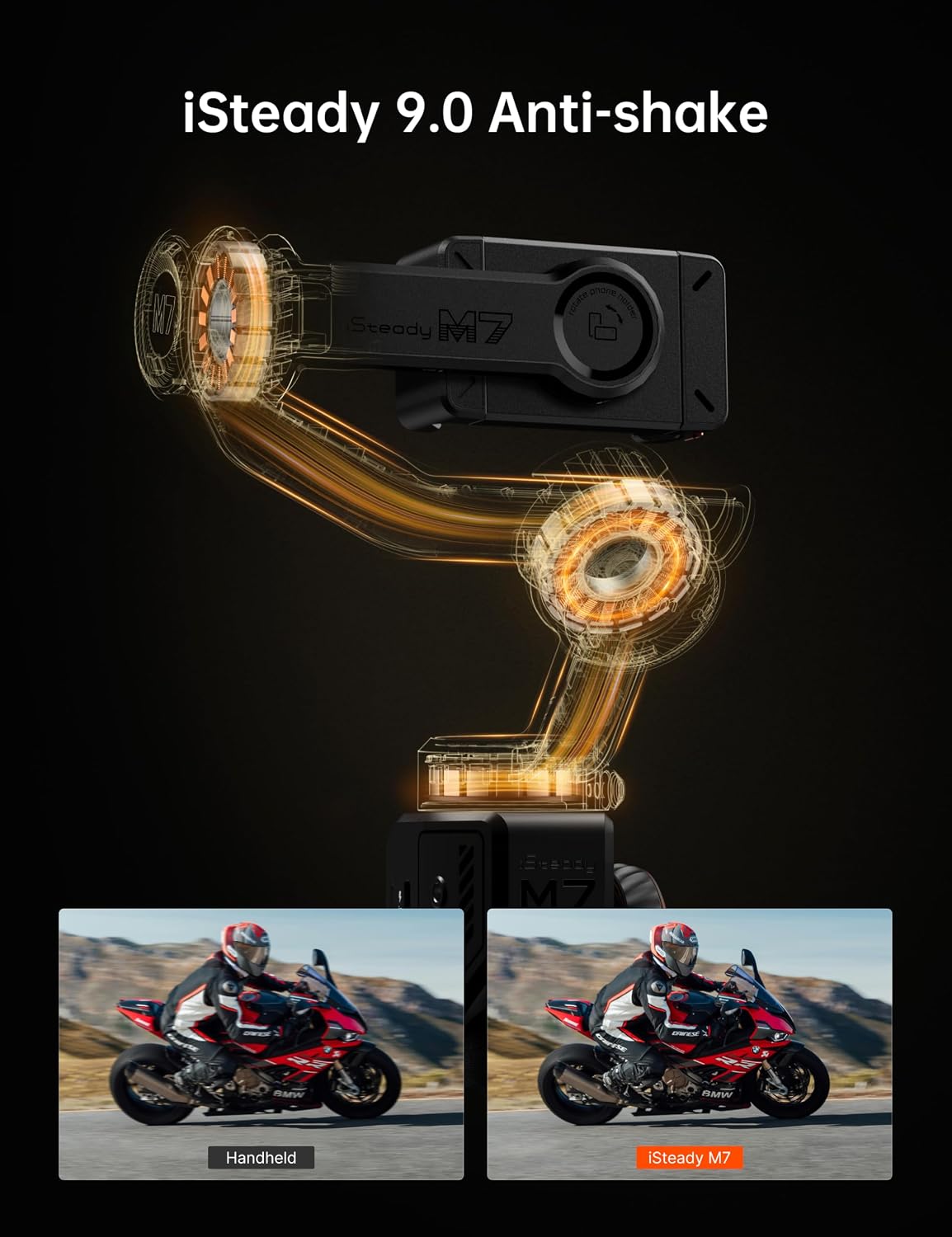 iSteady M7 Smartphone Gimbal Stabilizer, AI Tracking Sensor with Fill Light, 1.4" Full Color Detachable Touchscreen
