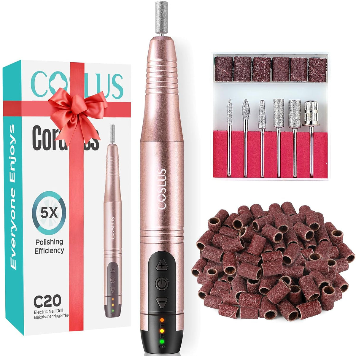 C20 Cordless Nail Drill Electric File, All-in-One Kit, Gold