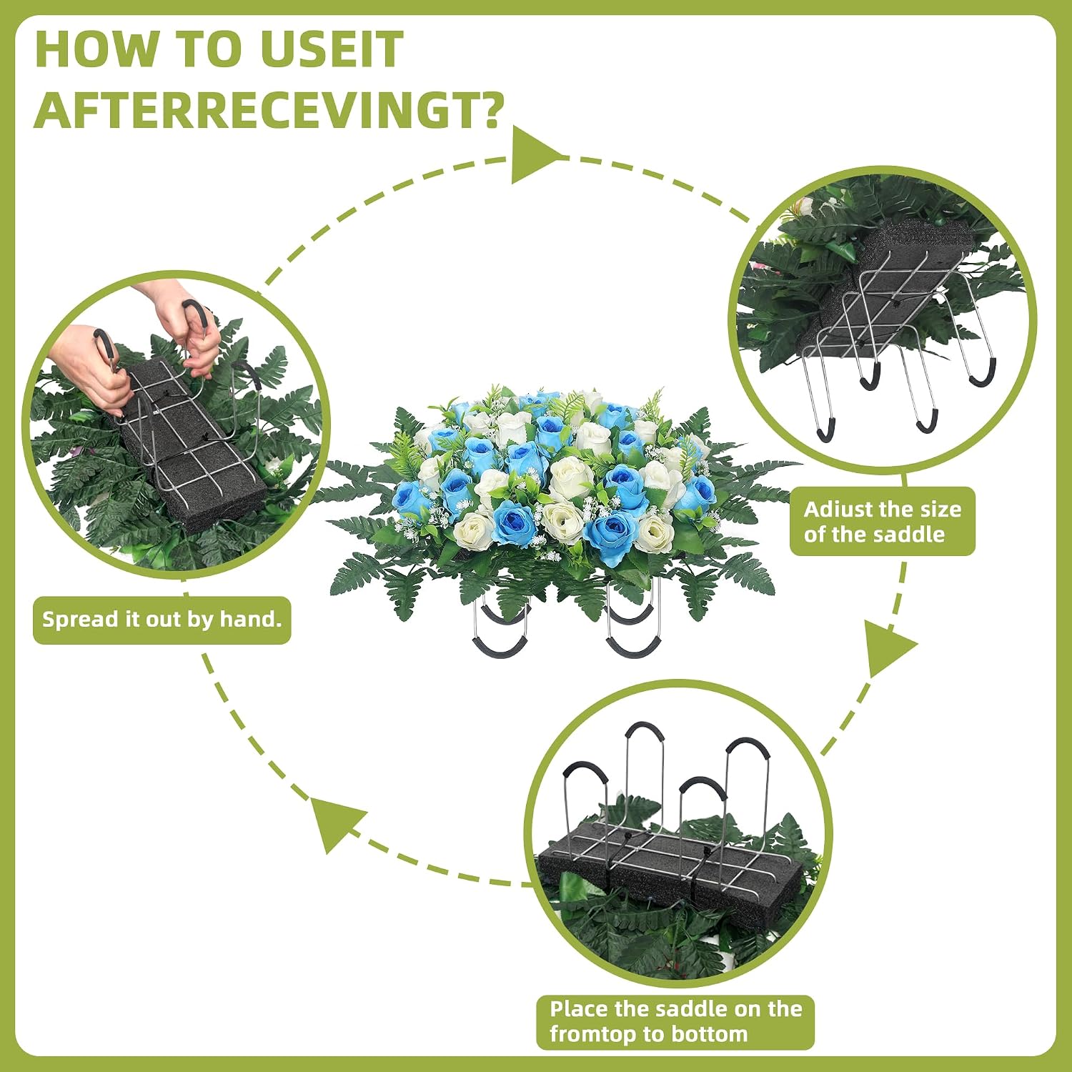 Artificial Cemetery Flowers for Grave,Headstone Flowers Saddle Outdoor Grave Saddle Memorial Silk Roses Flowers for
