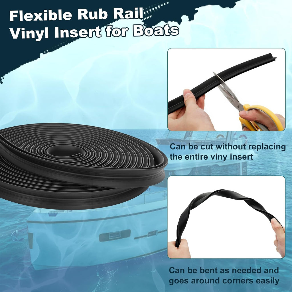 AIWFL 50.85 FT Black Boat Rub Rail Replacement 3/4 x 3/8 Inches
