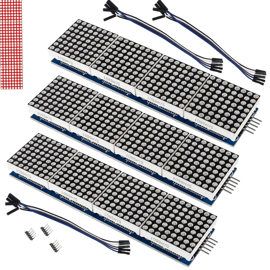 3PCS MAX7219 Dot Matrix Module 32x8 4 in 1 LED Display Modules Drive with 5Pin Wires for Arduino Raspberry Pi (Red)