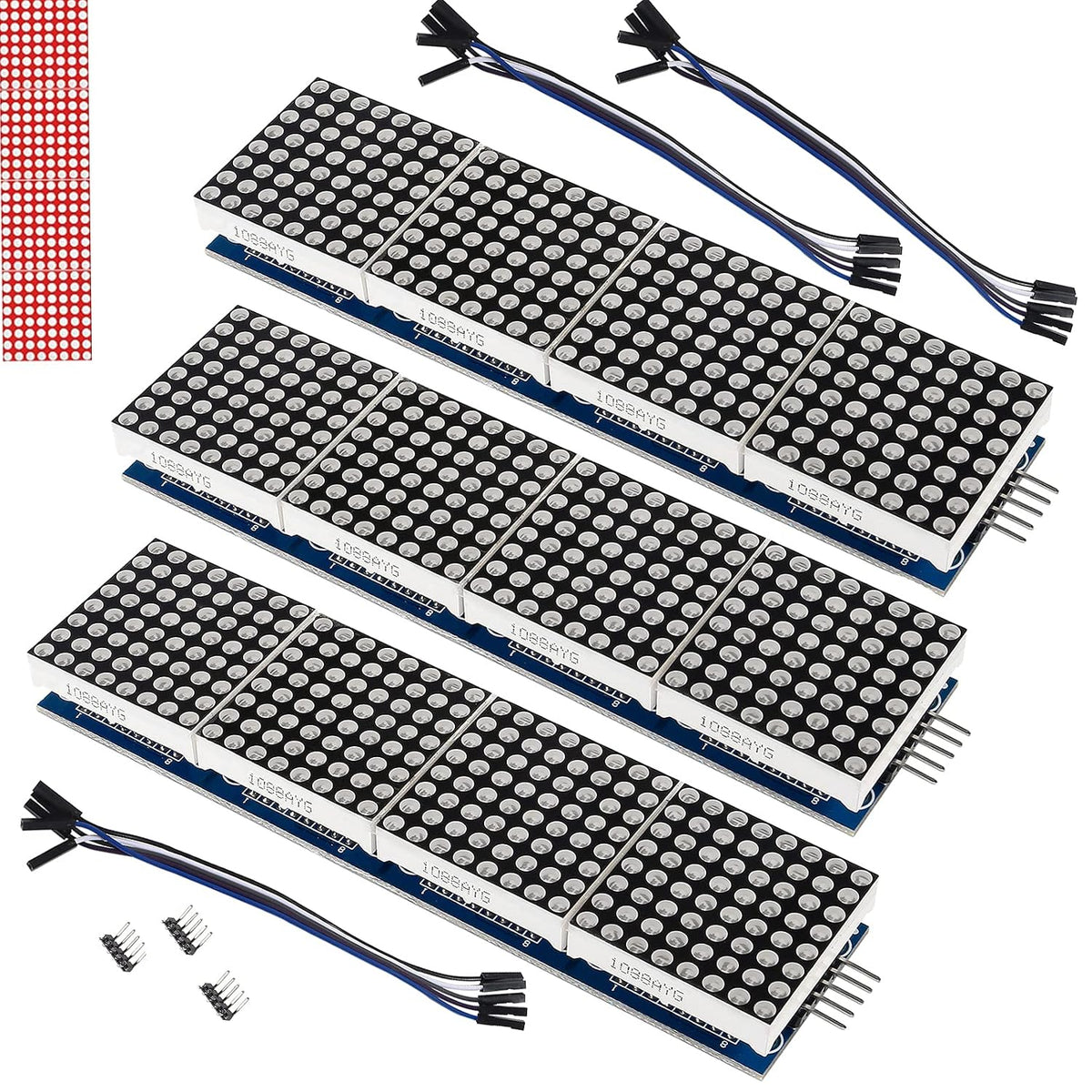 3PCS MAX7219 Dot Matrix Module 32x8 4 in 1 LED Display Modules Drive with 5Pin Wires for Arduino Raspberry Pi (Red)