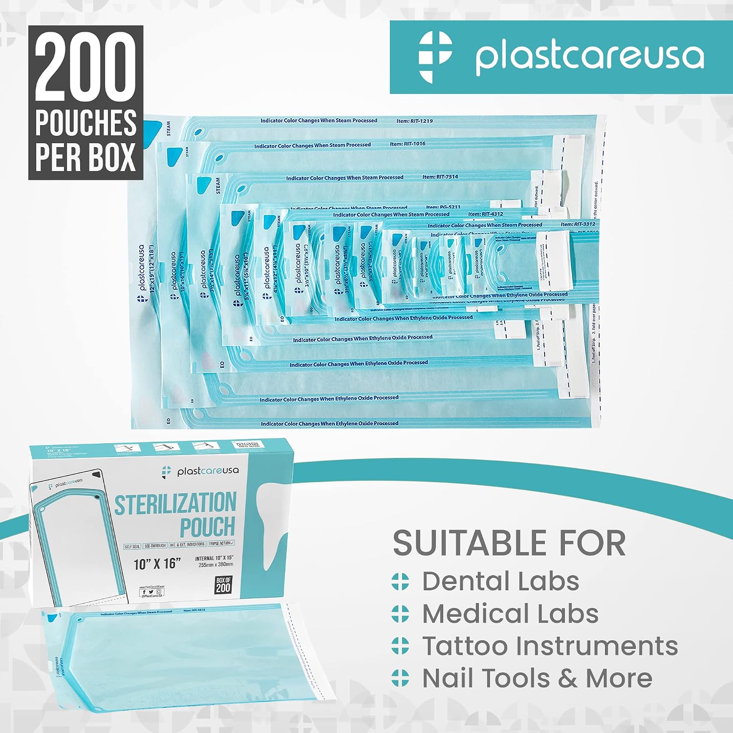 200 10"x16" Large Sterilization Pouches to Sterilize and Autoclave Instruments
