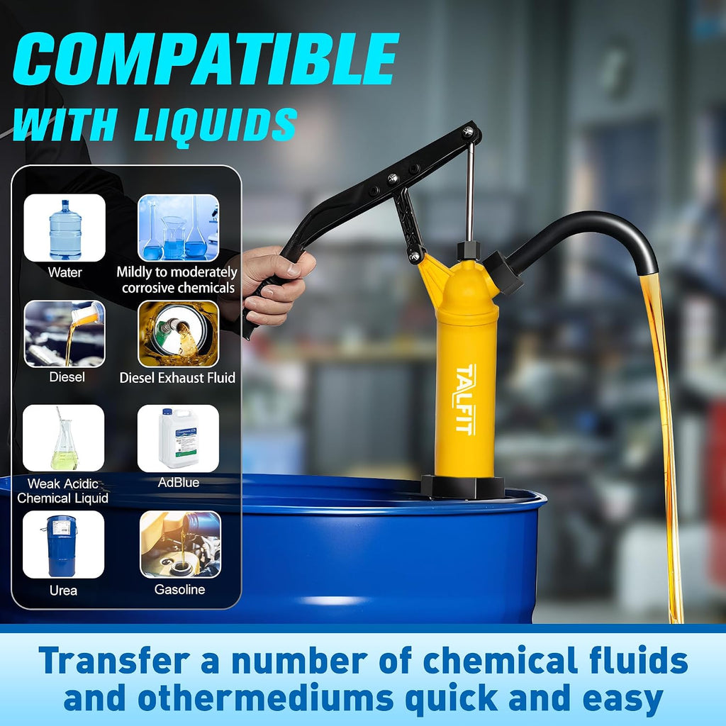 Lever Action Barrel Pump,55 Gallon Drum Pump, For Fuels, Chemicals, Corrosive Liquids, Water Based Fluids, Fits 5 to 55 Gallon Drums & Barrels (Reinforced PP - High Corrosion Resistance)