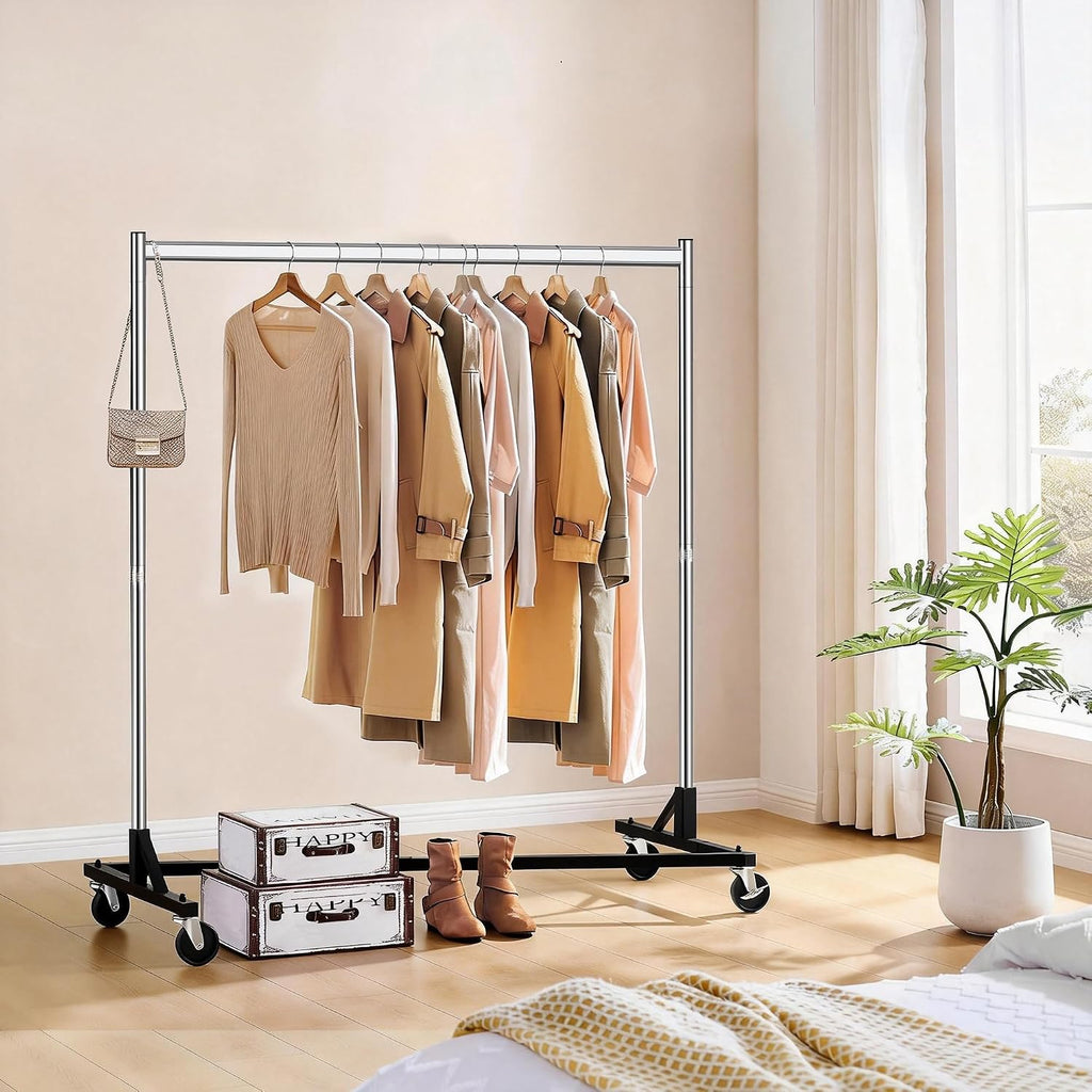 Z Rack, Rolling Clothes Racks with Z-Base, Heavy Duty Garment Rack, Clothing Racks for Hanging Clothes, Sturdy Metal