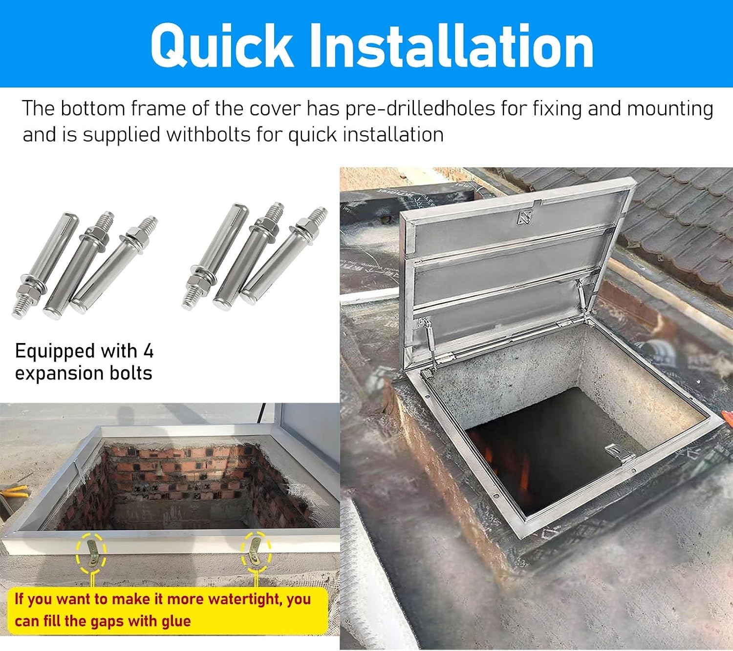 Roof Access Hatch, Residential Skylight with Seal Strip, Handle and Bolts, Ideal for Attic and Basement Roof Exits