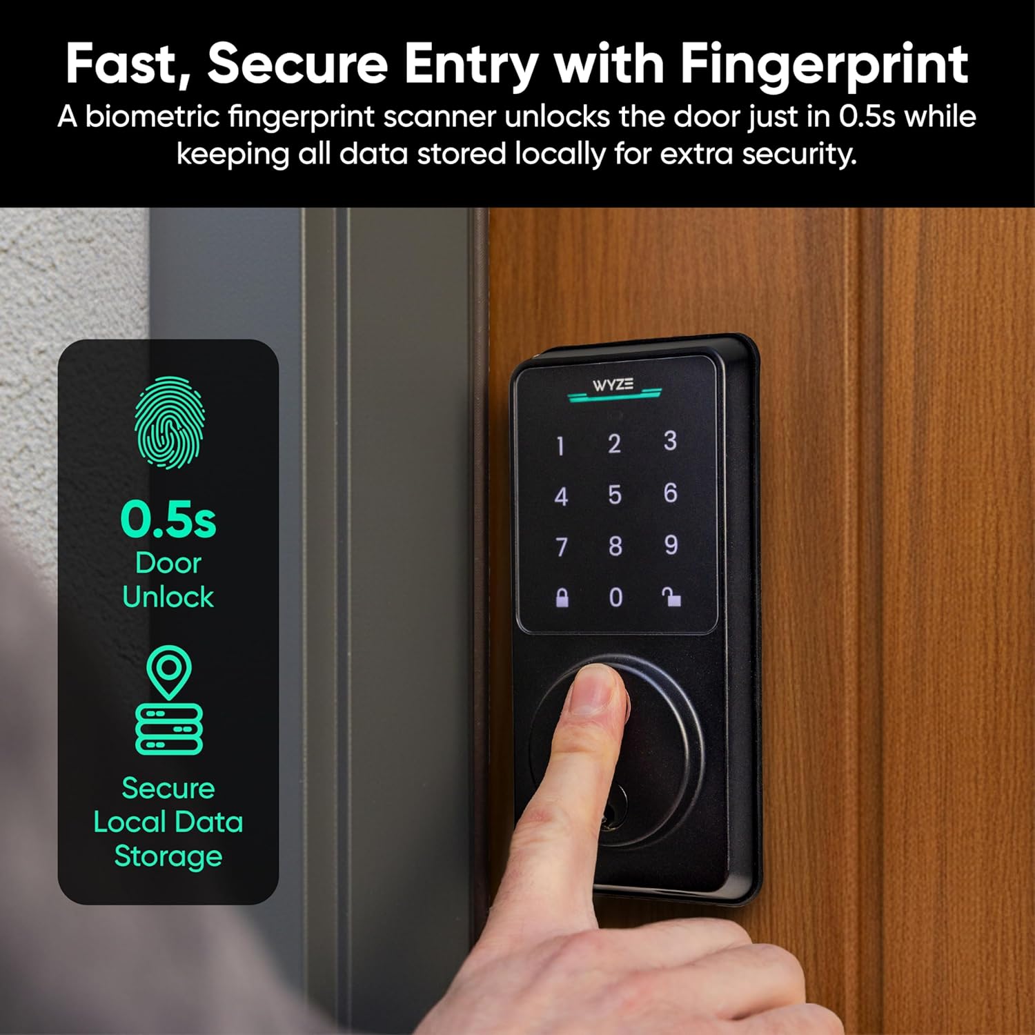 Auto-Lock Bolt v2, Fingerprint Keyless Entry Smart Lock, AI Learning Scanner with Wi-Fi Front Door Lock Deadbolt