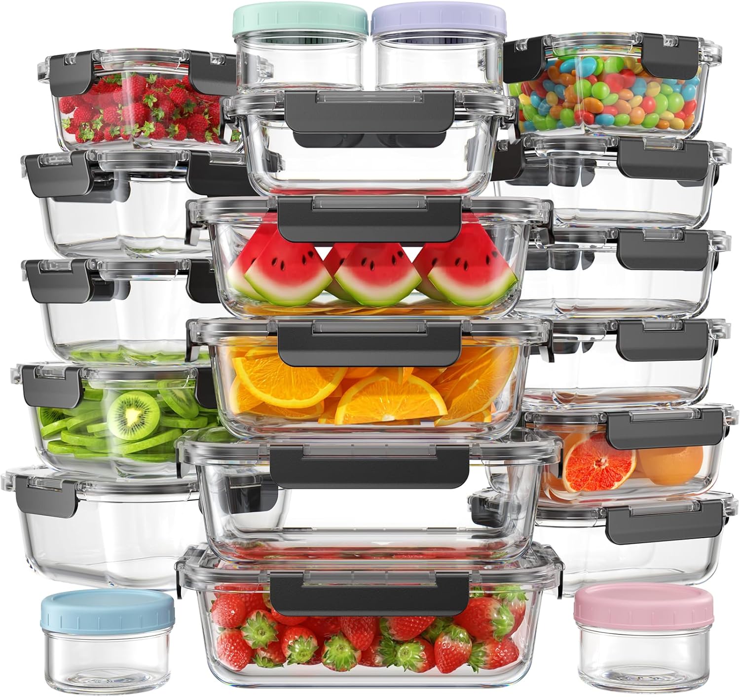 40 PCS Glass Food Storage Containers with Lids(20 Container & 20 Lid), Borosilicate Glass Meal Prep Containers for