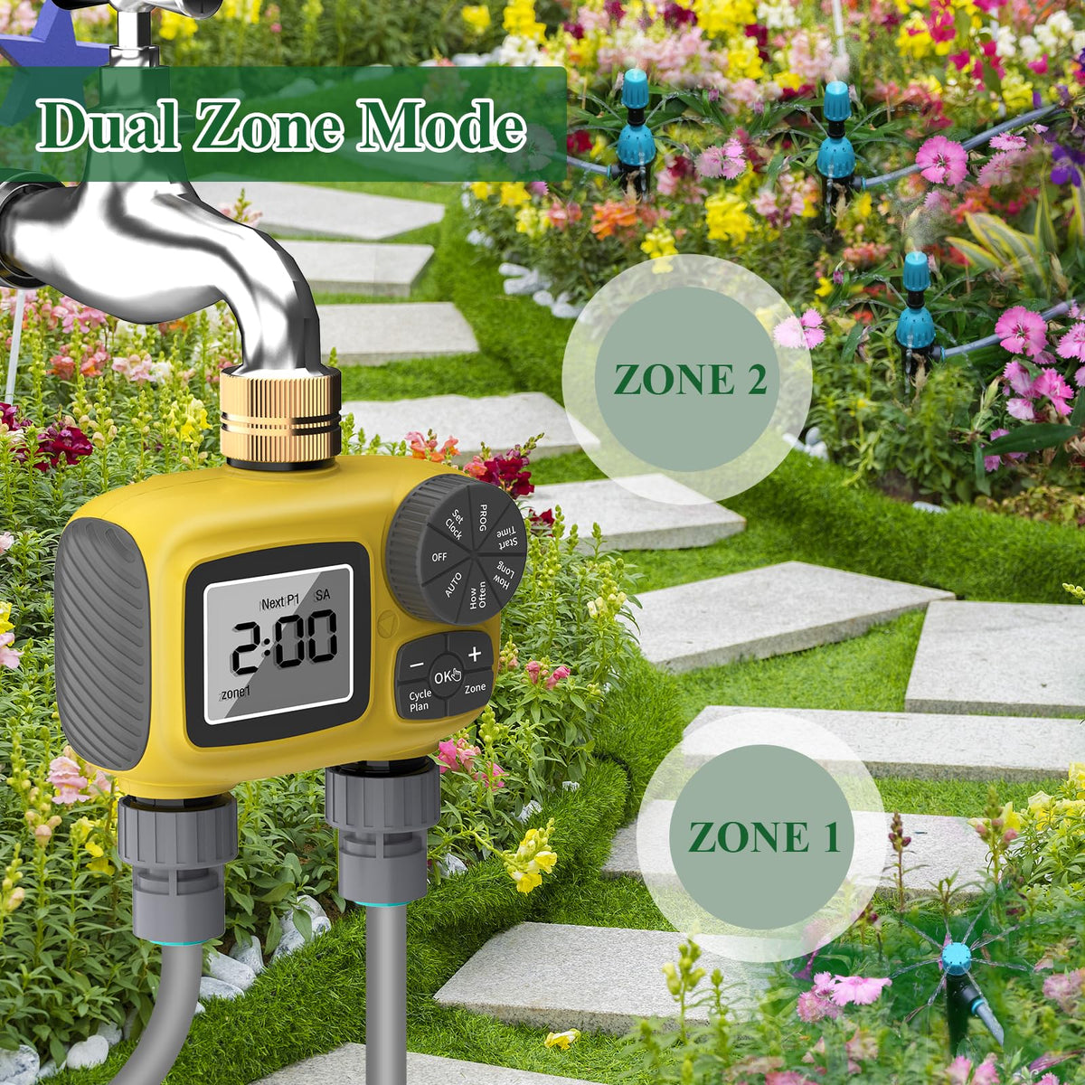 150FT Drip Irrigation System Kit with 2 Zone Water Timer for Garden