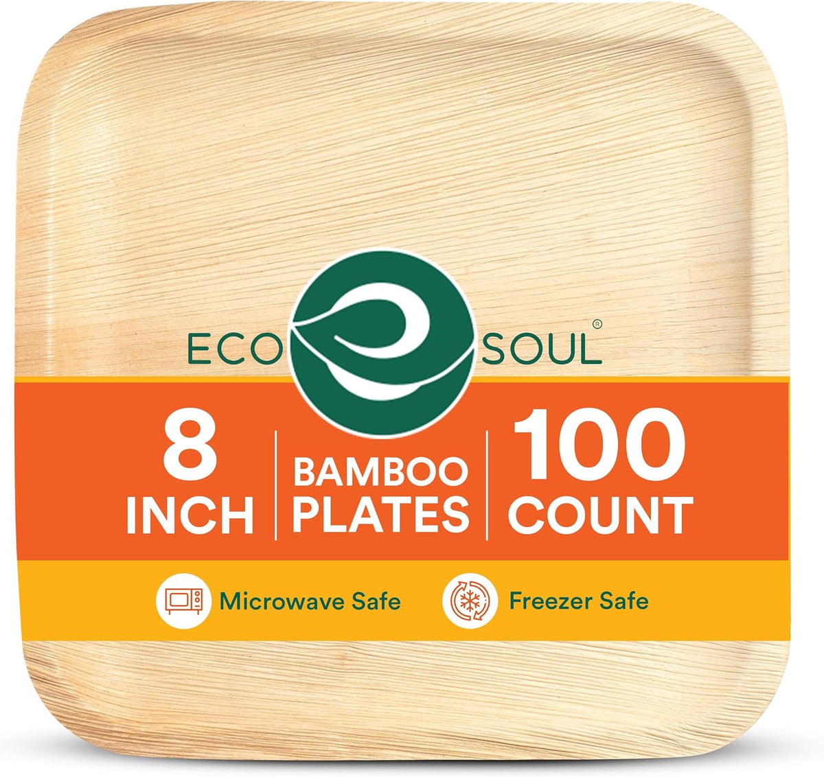 8 Inch Disposable Bamboo Plates (100 Pack, Square)