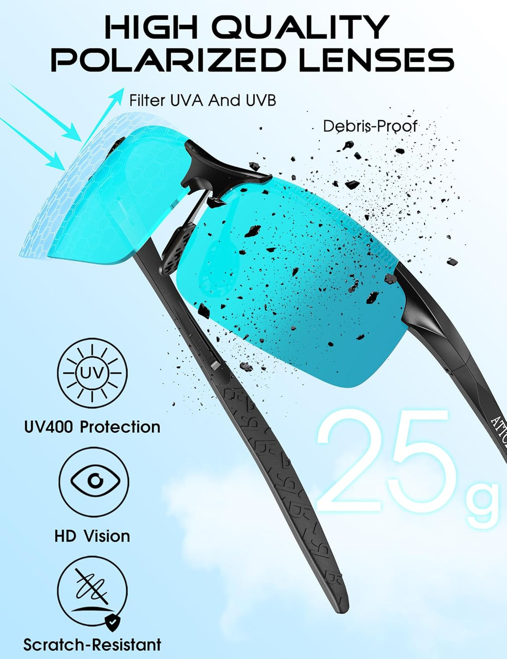 0.9 oz Polarized Sunglasses Men Al-Mg Metal Golf Fishing Sports UV400 | Lightweight Wrap Around Anti Slip Frame