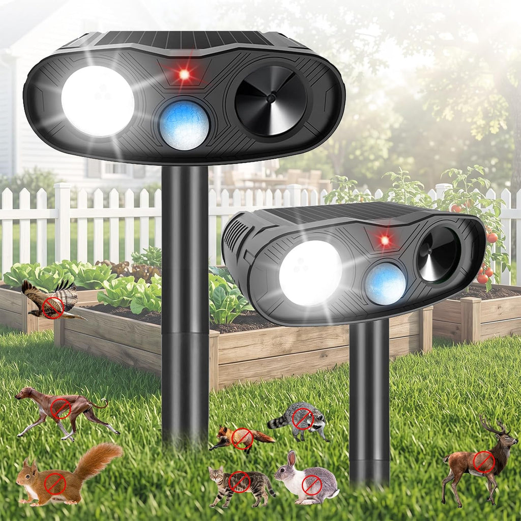 Sonic Fortress Pro Deer Repellent Solar Ultrasonic Animal Repeller 2 Pack | Outdoor Cat Deterrent with Motion Sensor