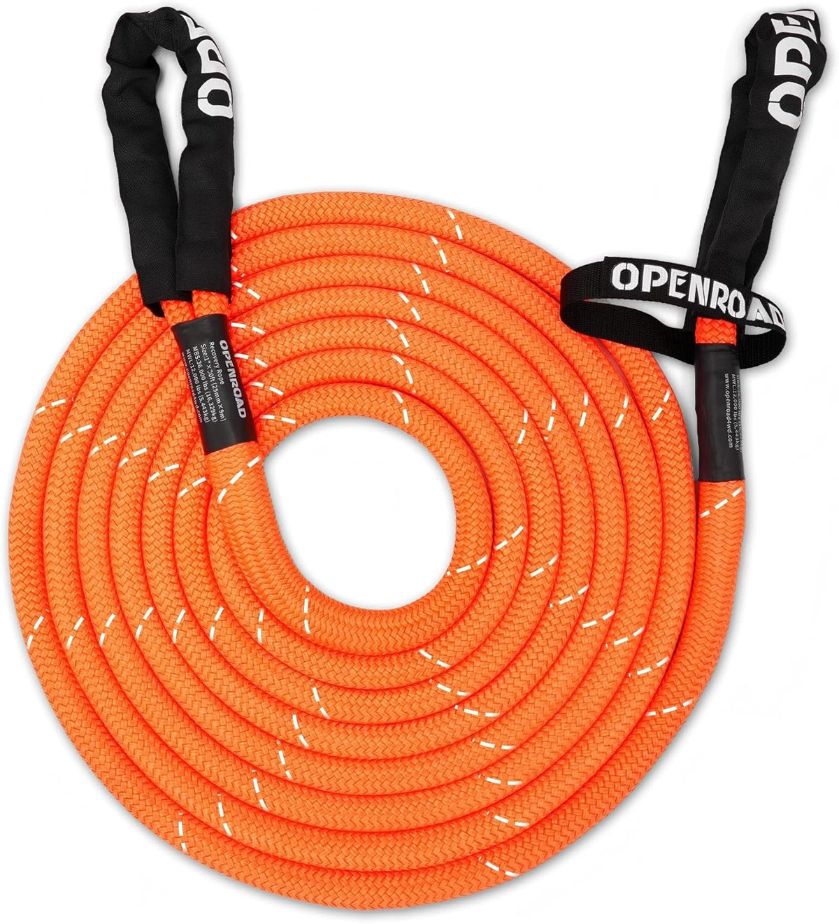 Kinetic Recovery Tow Rope, 36000 Lbs (1in x 30ft Orange with Soft Shackle) Extreme Duty 35% Elasticity Energy Offroad