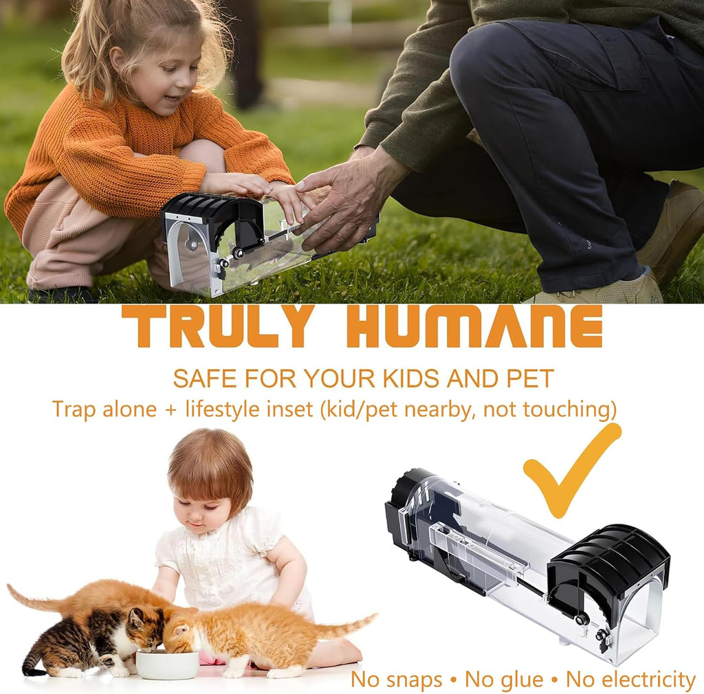 Mouse Traps 2-Pack, 12.2 Inches Humane Live-Catch Mouse Trap for Homes with Kids & Pets — Designed for Safe Release