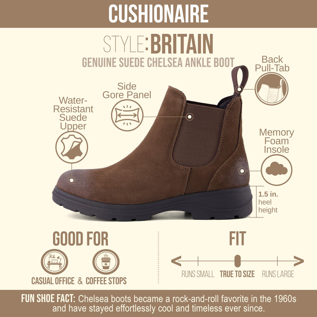 Britain Genuine Suede Chelsea Ankle Boots for Women, Brown 8