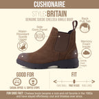 Britain Genuine Suede Chelsea Ankle Boots for Women, Brown 8