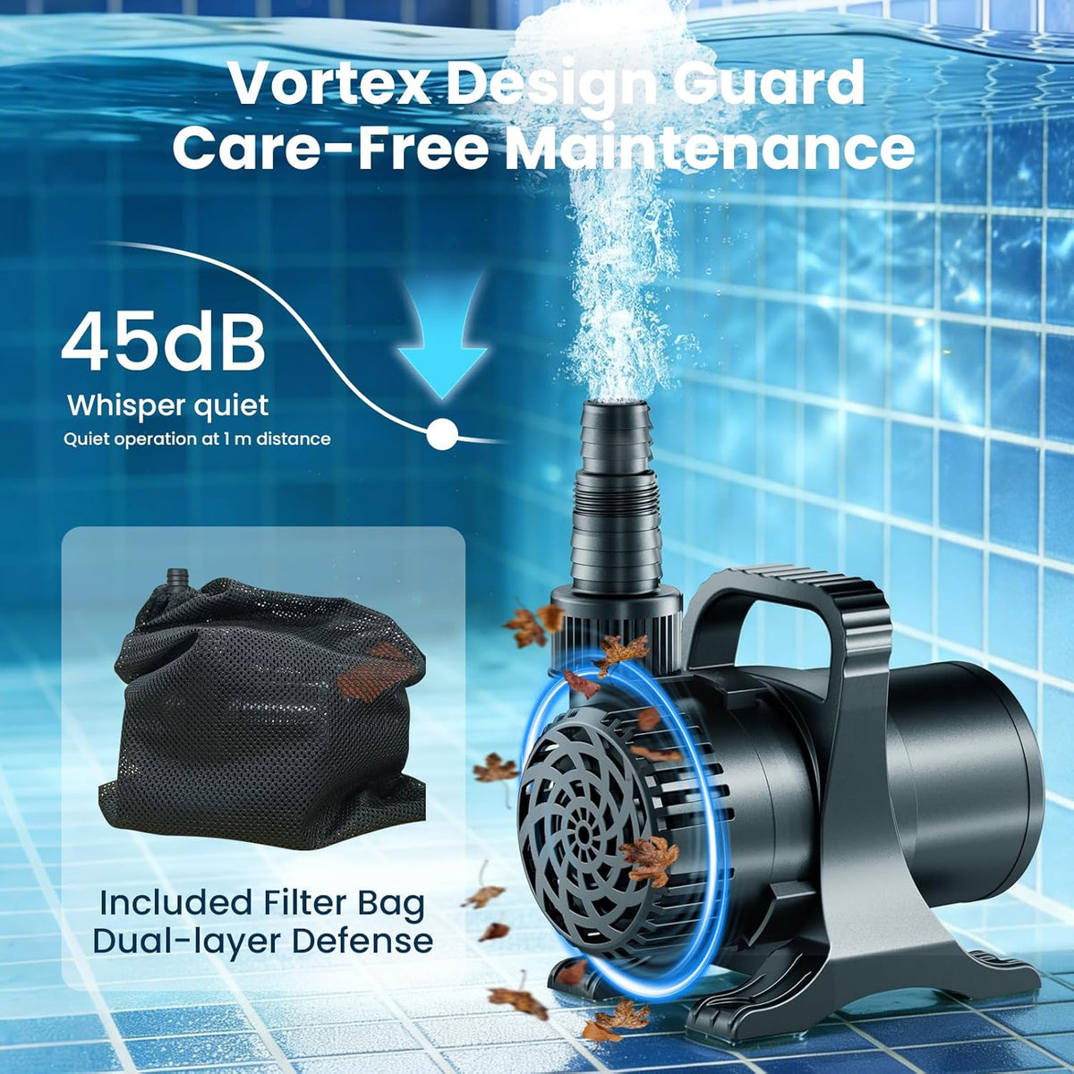 Pond Pump, 100W 1600 GPH Submersible Water Pump for Koi Ponds