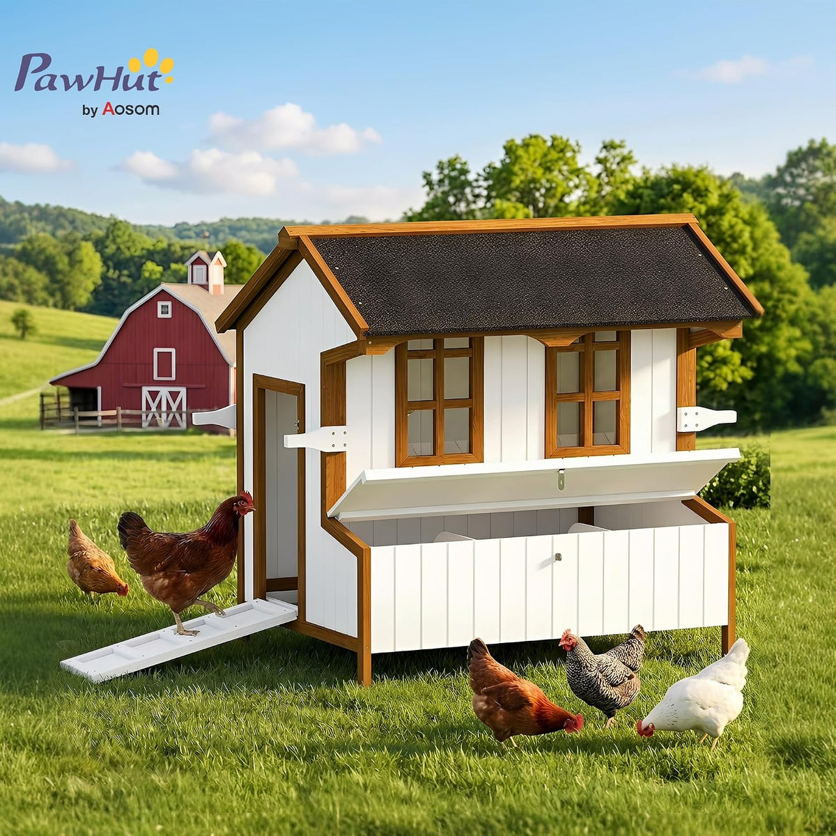 47" Chicken Coop with Waterproof Roof for 3-5 Hens, Nesting Box